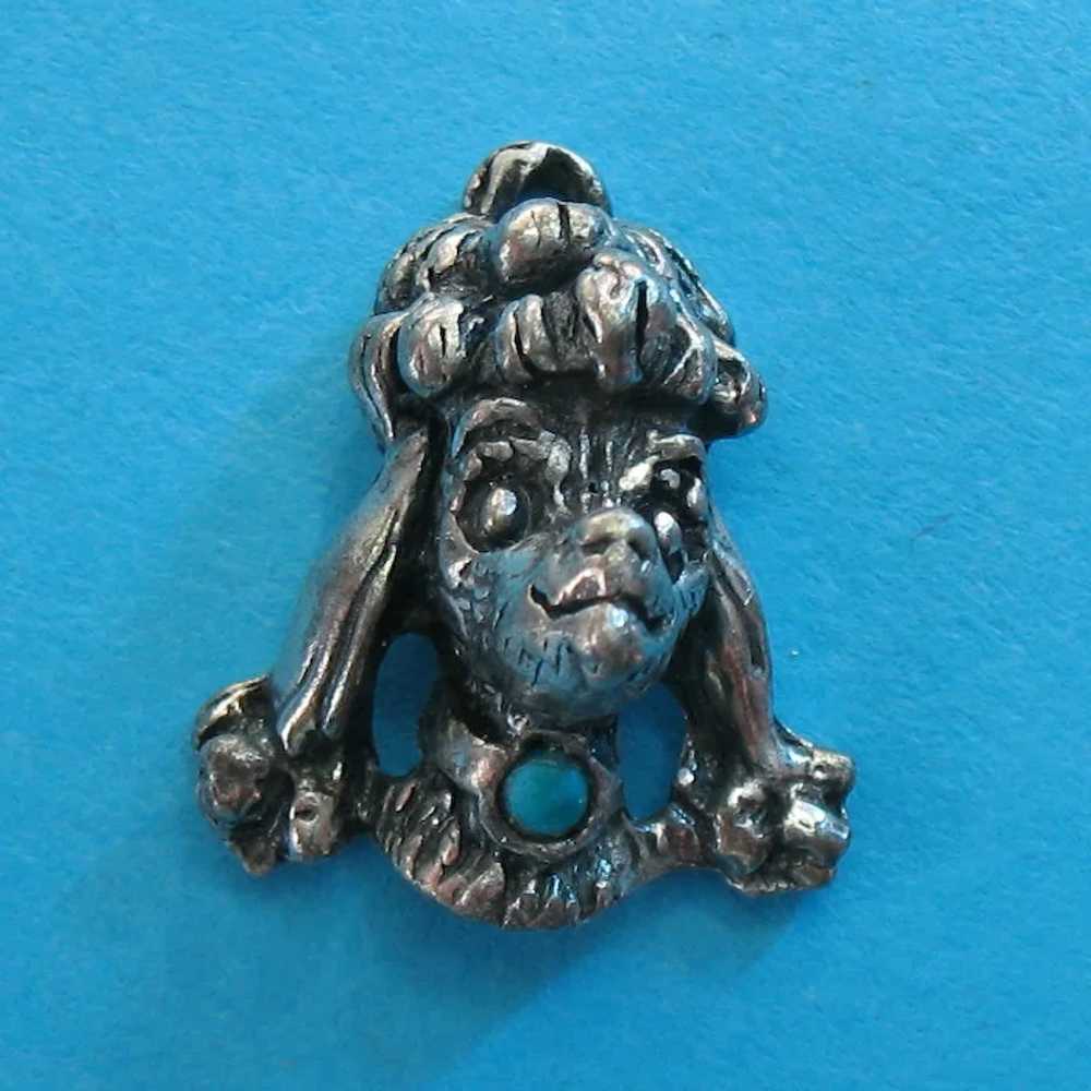 Vintage Rare Silver Tone Metal Poodle Charm With … - image 2