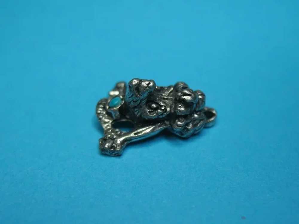 Vintage Rare Silver Tone Metal Poodle Charm With … - image 3