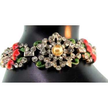 Vtg 1940s Philippe TRIFARI Flower Pave Rhinestone… - image 1