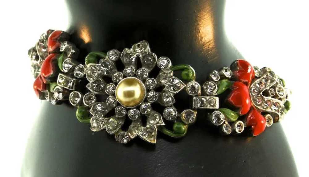 Vtg 1940s Philippe TRIFARI Flower Pave Rhinestone… - image 2