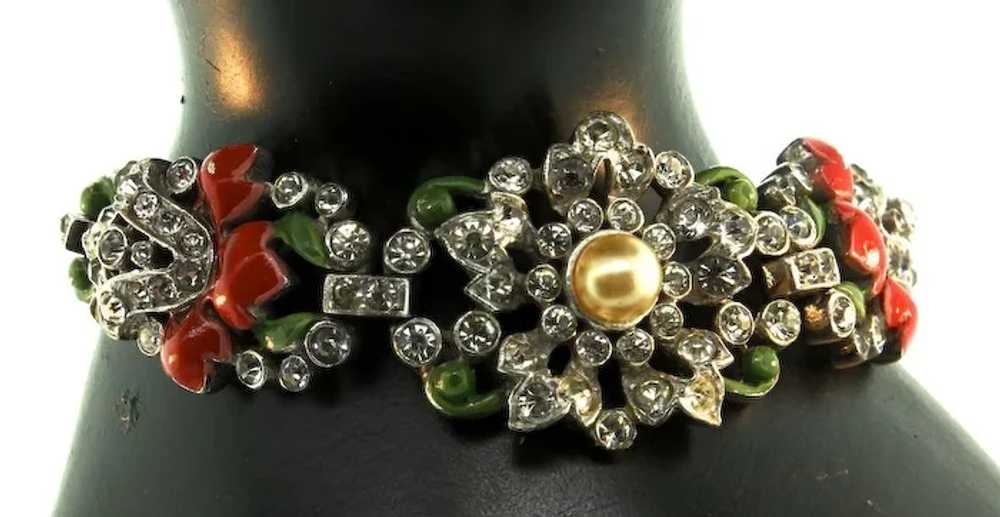 Vtg 1940s Philippe TRIFARI Flower Pave Rhinestone… - image 3