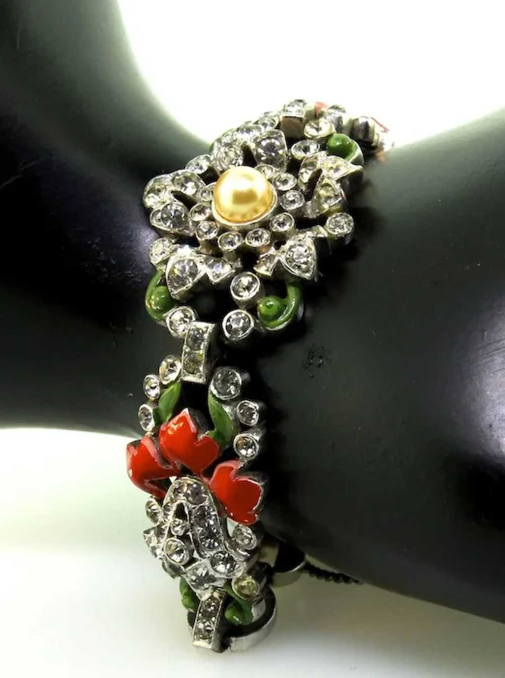 Vtg 1940s Philippe TRIFARI Flower Pave Rhinestone… - image 6