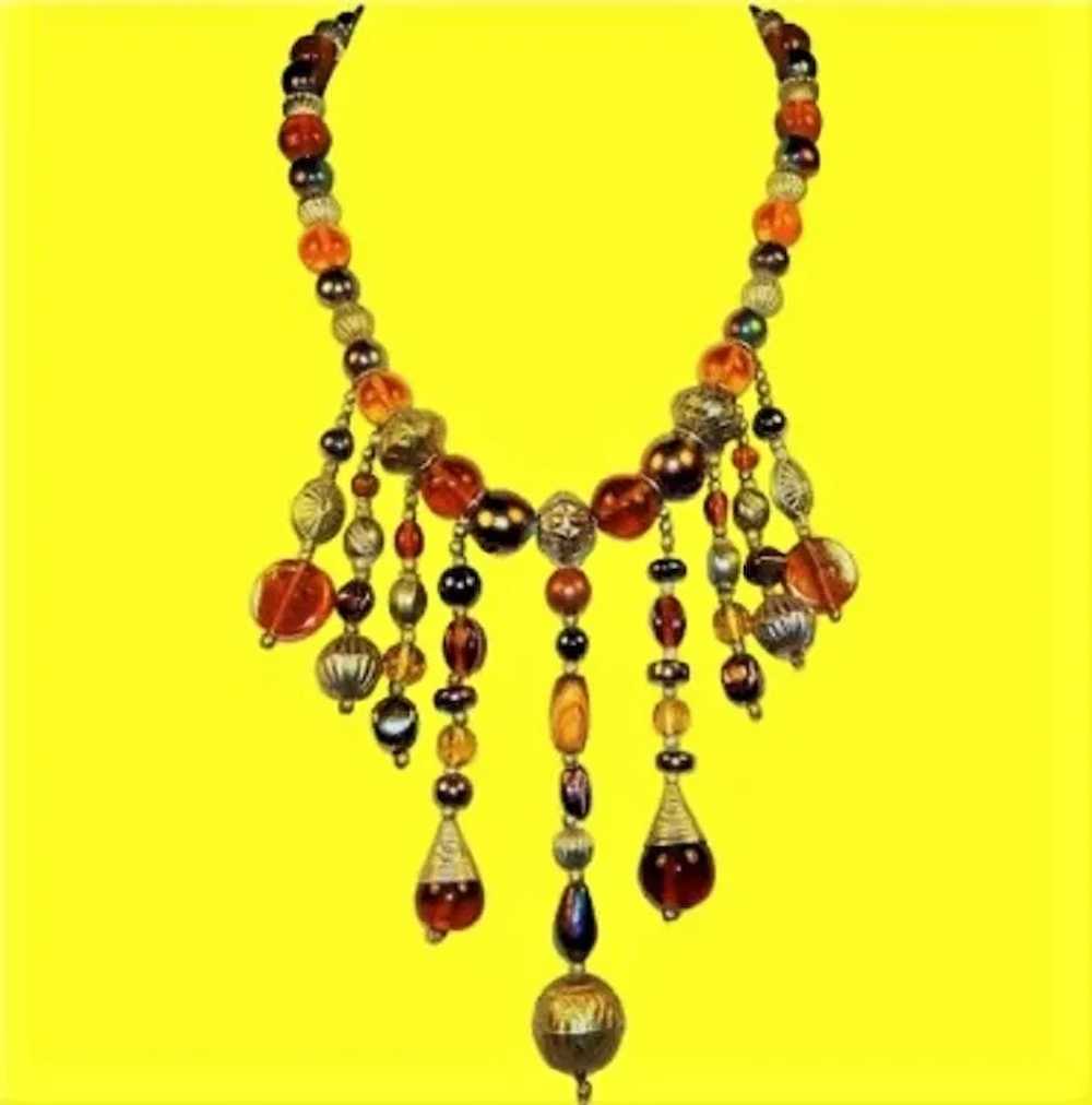 Mixed Bead Bib Necklace Tigers Eye Iridescent Orb… - image 6