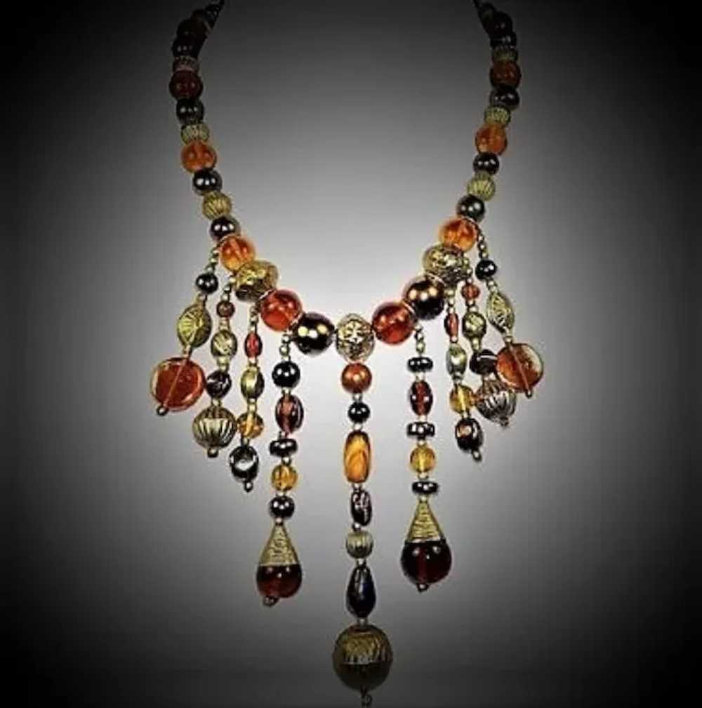 Mixed Bead Bib Necklace Tigers Eye Iridescent Orb… - image 7