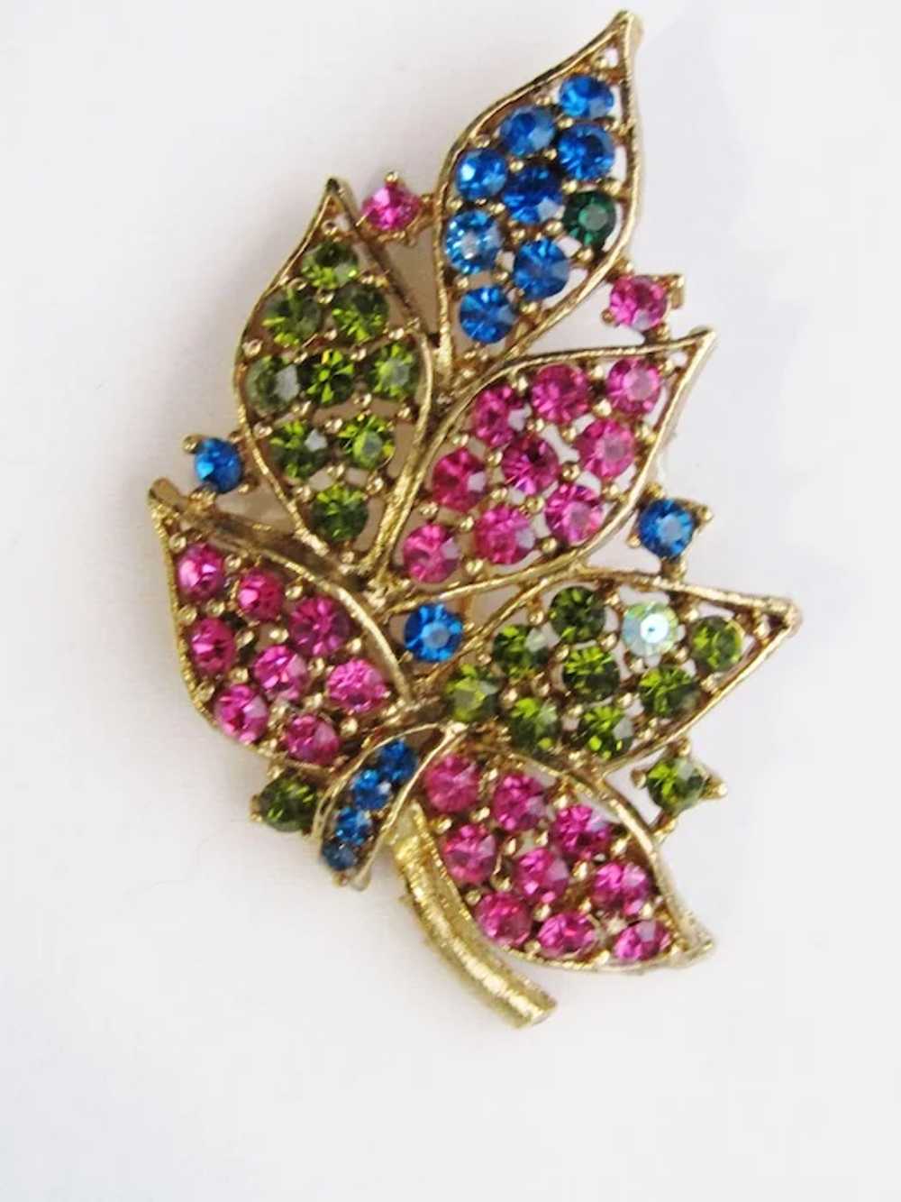 Vintage Rhinestone Leaf Brooch And Matching Earri… - image 5
