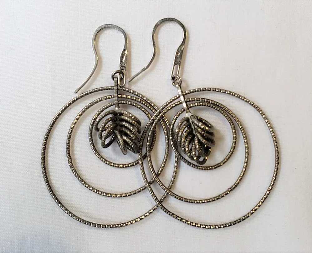 Vintage Sterling Silver Dangling Circles Pierced … - image 2