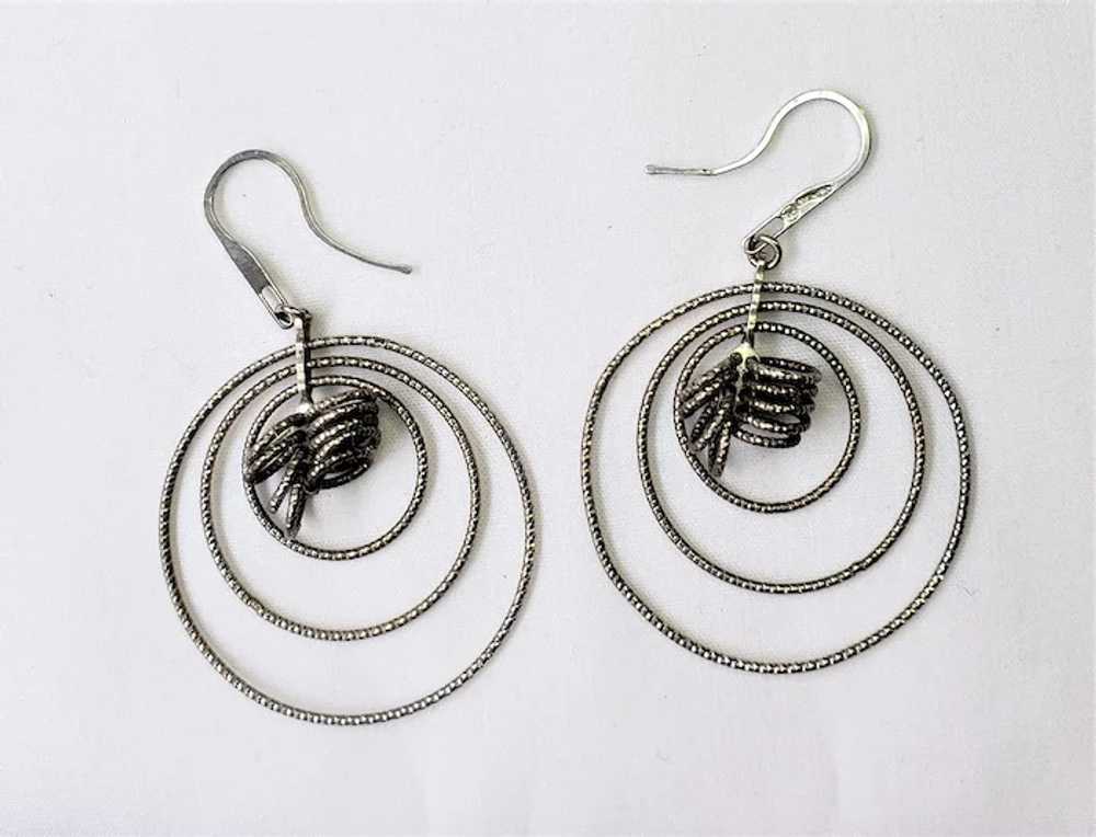 Vintage Sterling Silver Dangling Circles Pierced … - image 3