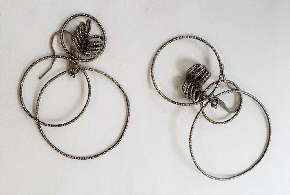 Vintage Sterling Silver Dangling Circles Pierced … - image 4