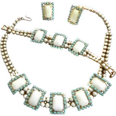 Vintage White Cabochon and Faux Turquoise Bracele… - image 1