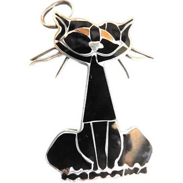 Whimsical Vintage sterling 925 and Enamel Kitty B… - image 1