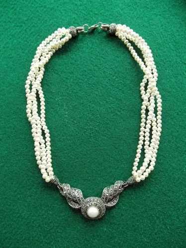 Fabulous Sterling  Faux Pearl and Marcasite Deco S