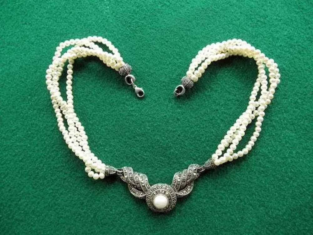 Fabulous Sterling  Faux Pearl and Marcasite Deco … - image 5