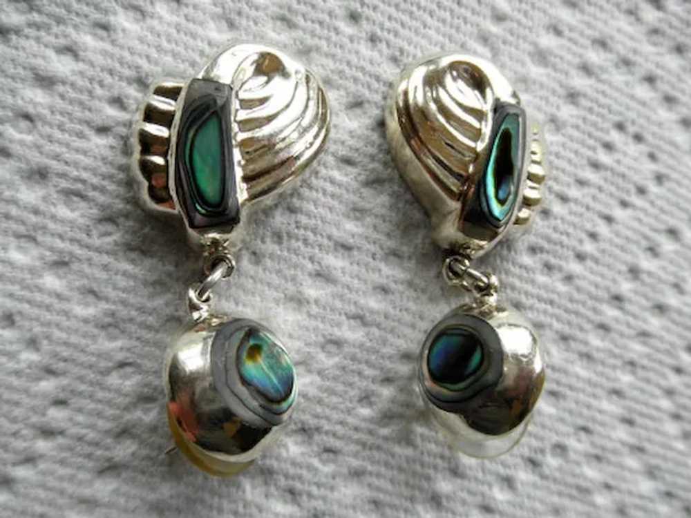 Mexico Sterling & Abalone Pierced Hanging Earrings - image 1