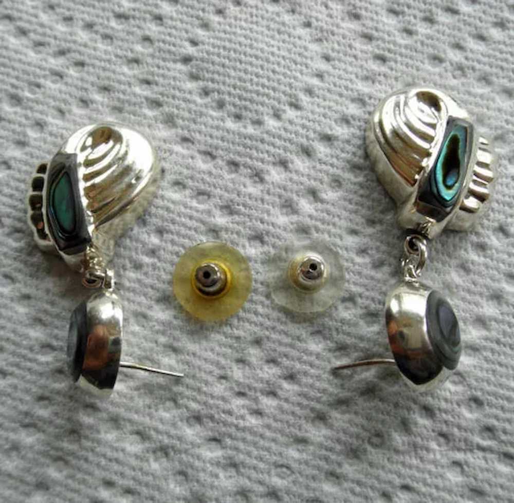 Mexico Sterling & Abalone Pierced Hanging Earrings - image 2