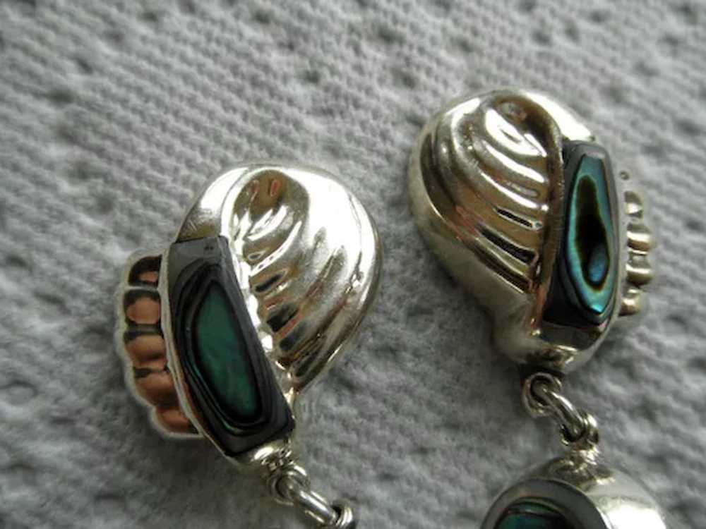 Mexico Sterling & Abalone Pierced Hanging Earrings - image 3