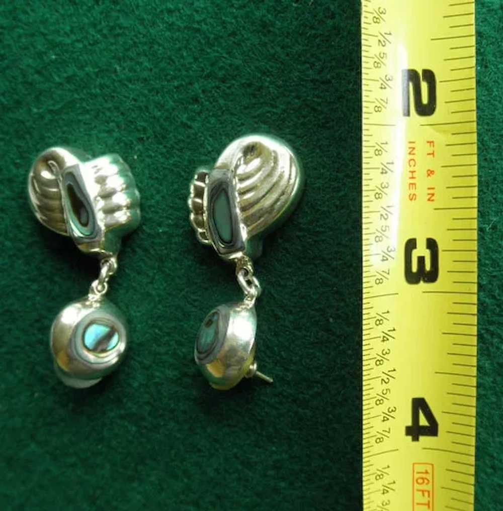 Mexico Sterling & Abalone Pierced Hanging Earrings - image 5