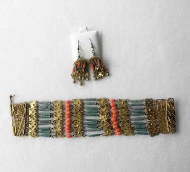 Art Deco Egyptian Revival Bracelet & Earrings - image 1