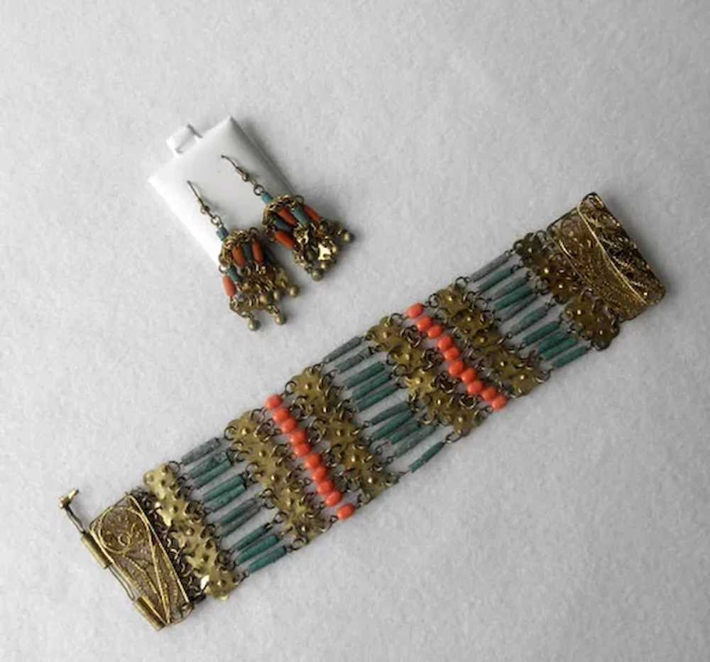 Art Deco Egyptian Revival Bracelet & Earrings - image 2