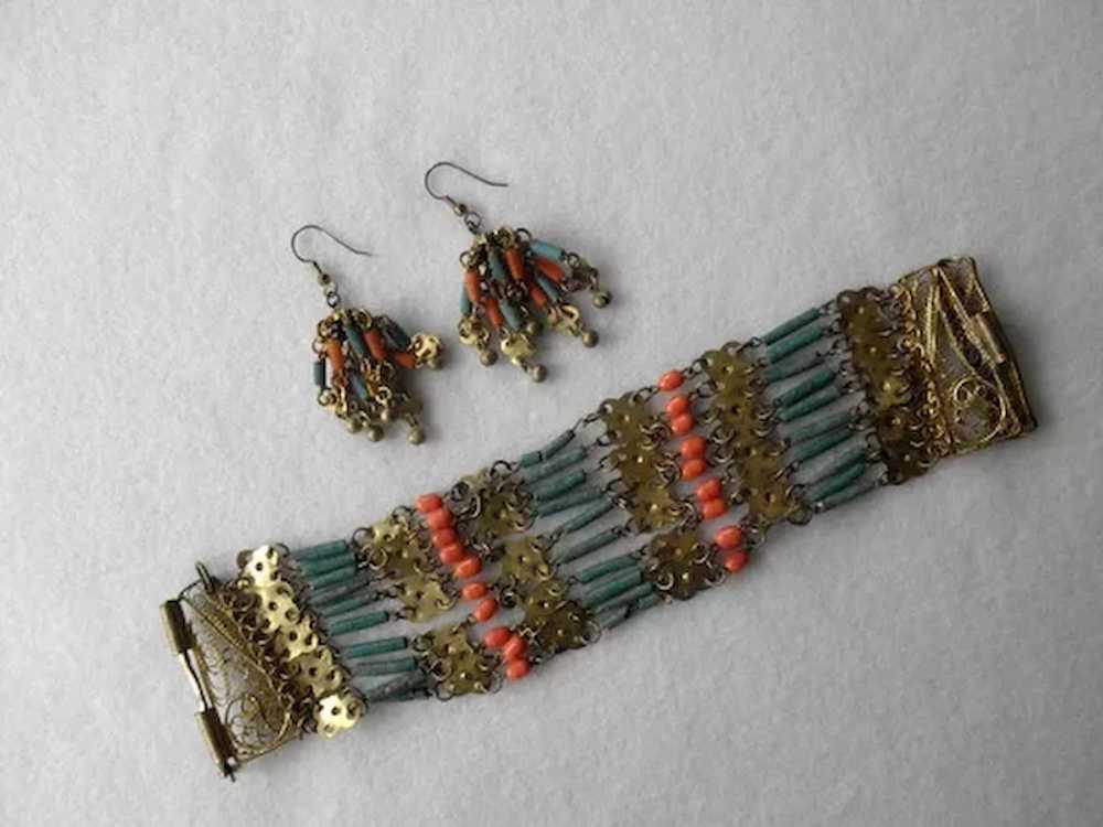 Art Deco Egyptian Revival Bracelet & Earrings - image 3