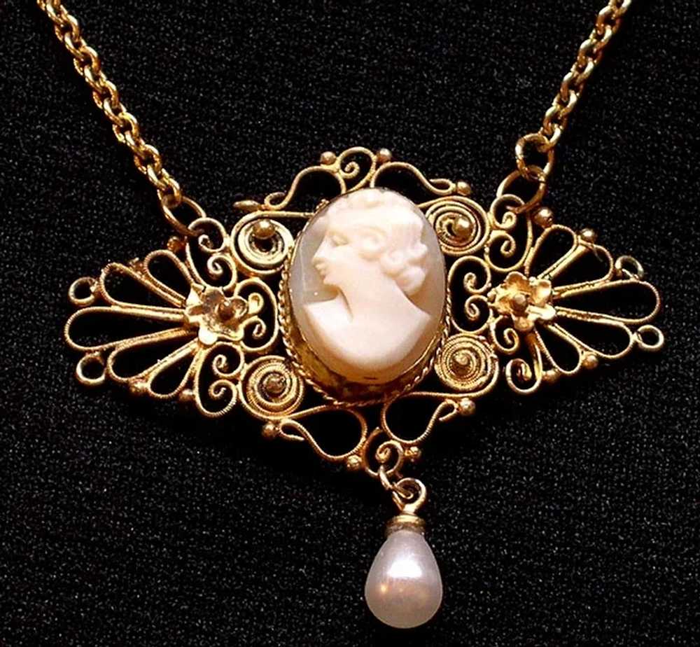 Great Art Nouveau Shell Cameo Necklace - image 1