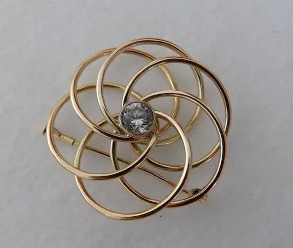 Vintage 14K YG Brooch/Pin With CZ - image 2