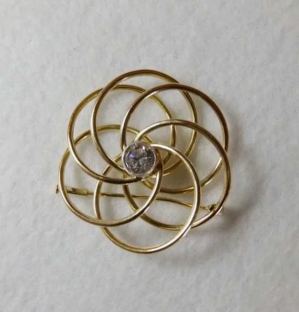 Vintage 14K YG Brooch/Pin With CZ - image 3