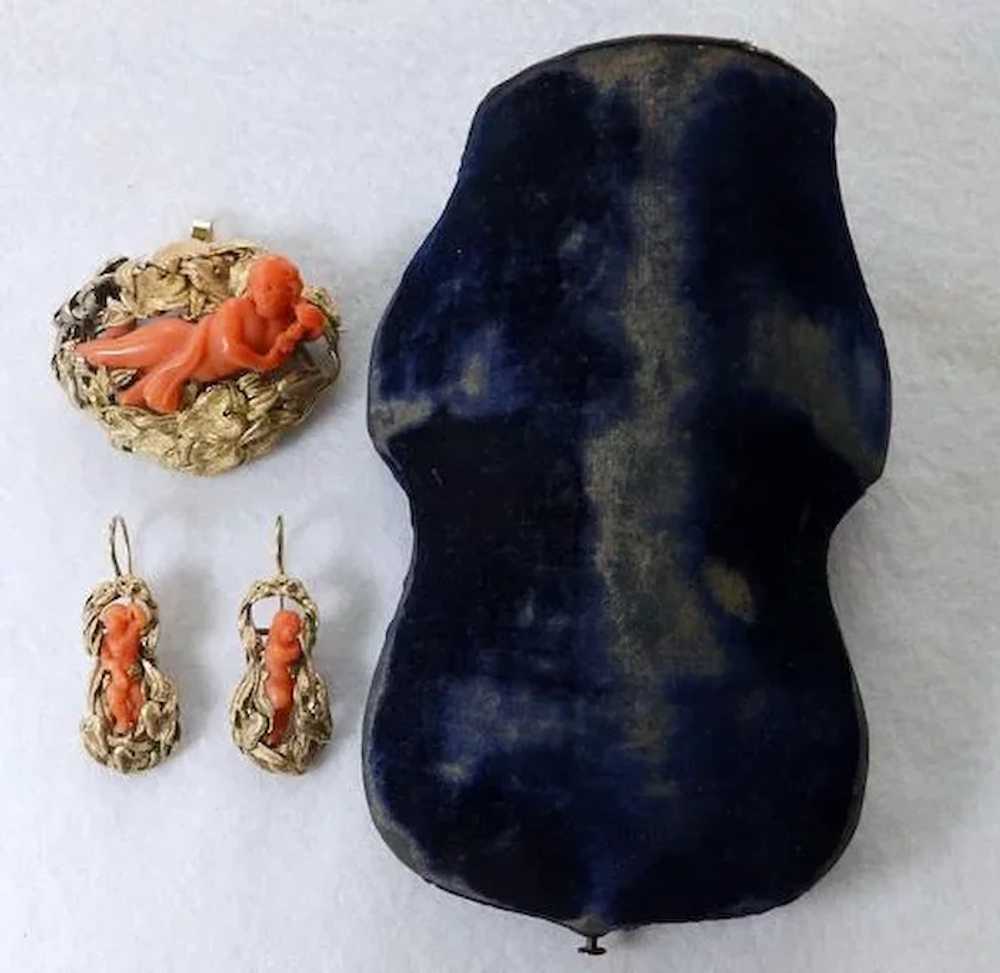 Museum Quality Carved Coral 15K Demi-Parure Art N… - image 2