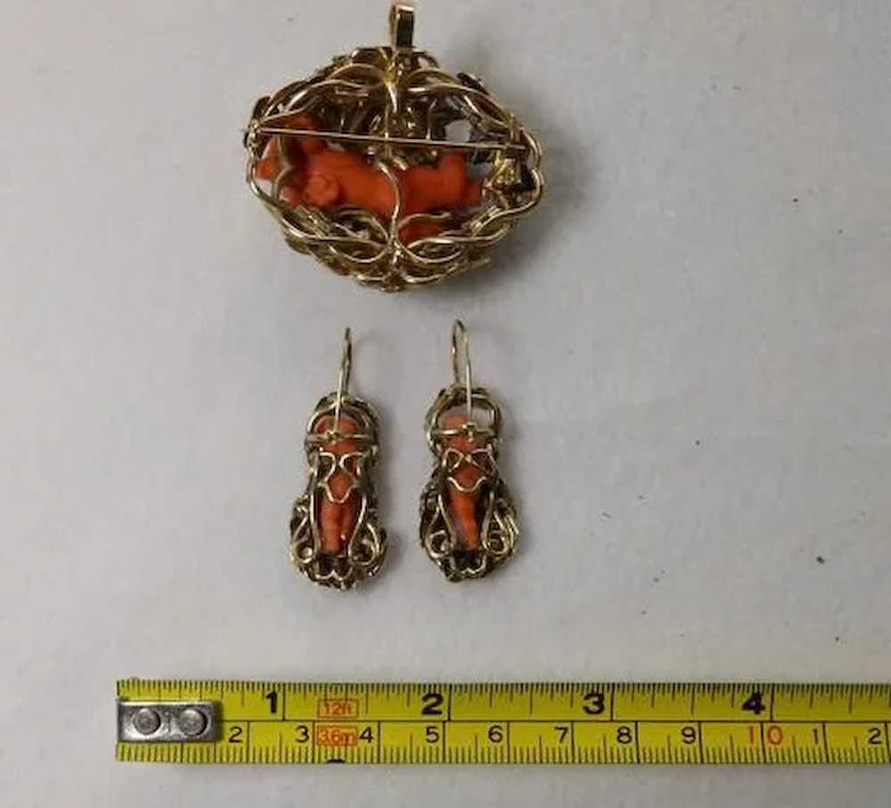 Museum Quality Carved Coral 15K Demi-Parure Art N… - image 7