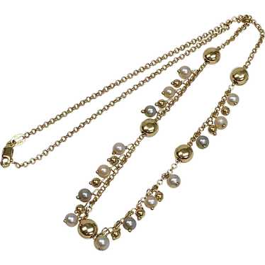 Fashion Necklace 14K Gold Station Bead, Cultured P
