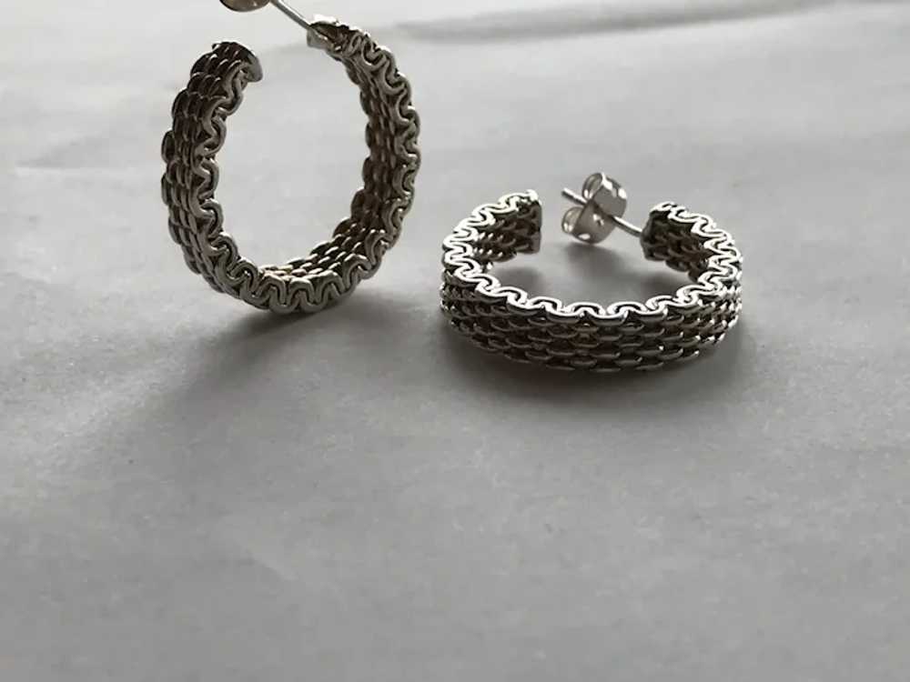 Vintage Sterling Silver Stylized Mesh Hoop Earrin… - image 3