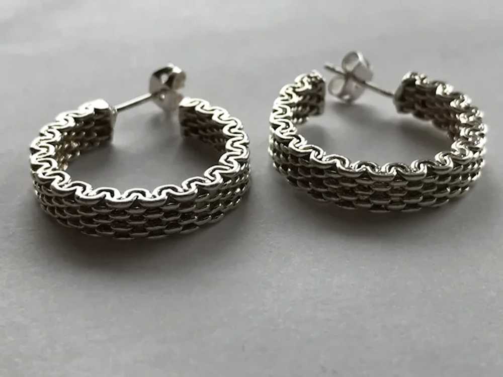 Vintage Sterling Silver Stylized Mesh Hoop Earrin… - image 5