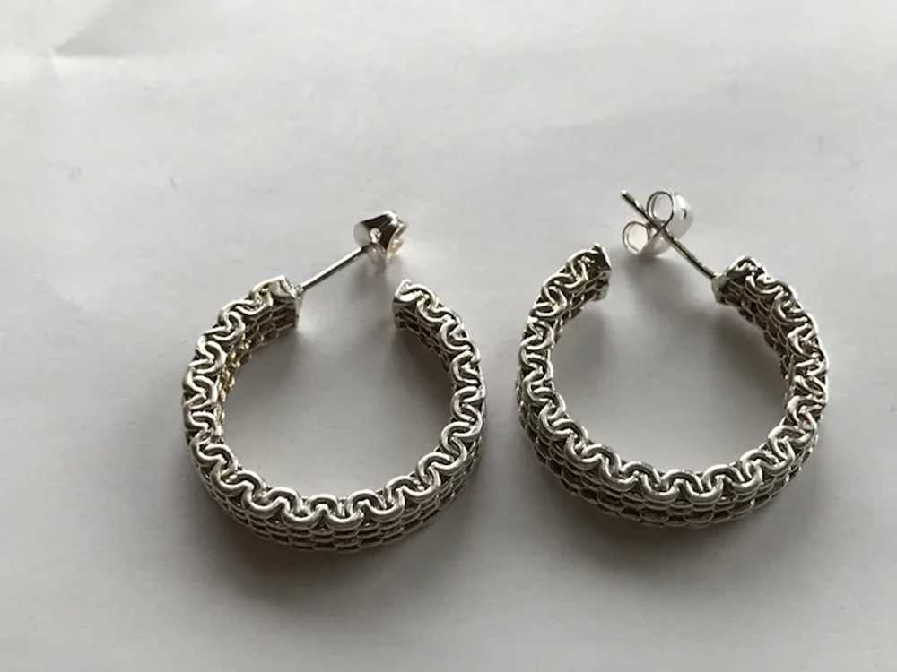 Vintage Sterling Silver Stylized Mesh Hoop Earrin… - image 6