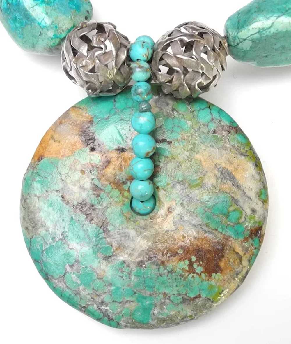 Turquoise Disc on  Necklace of Chrysocolla, Silve… - image 5