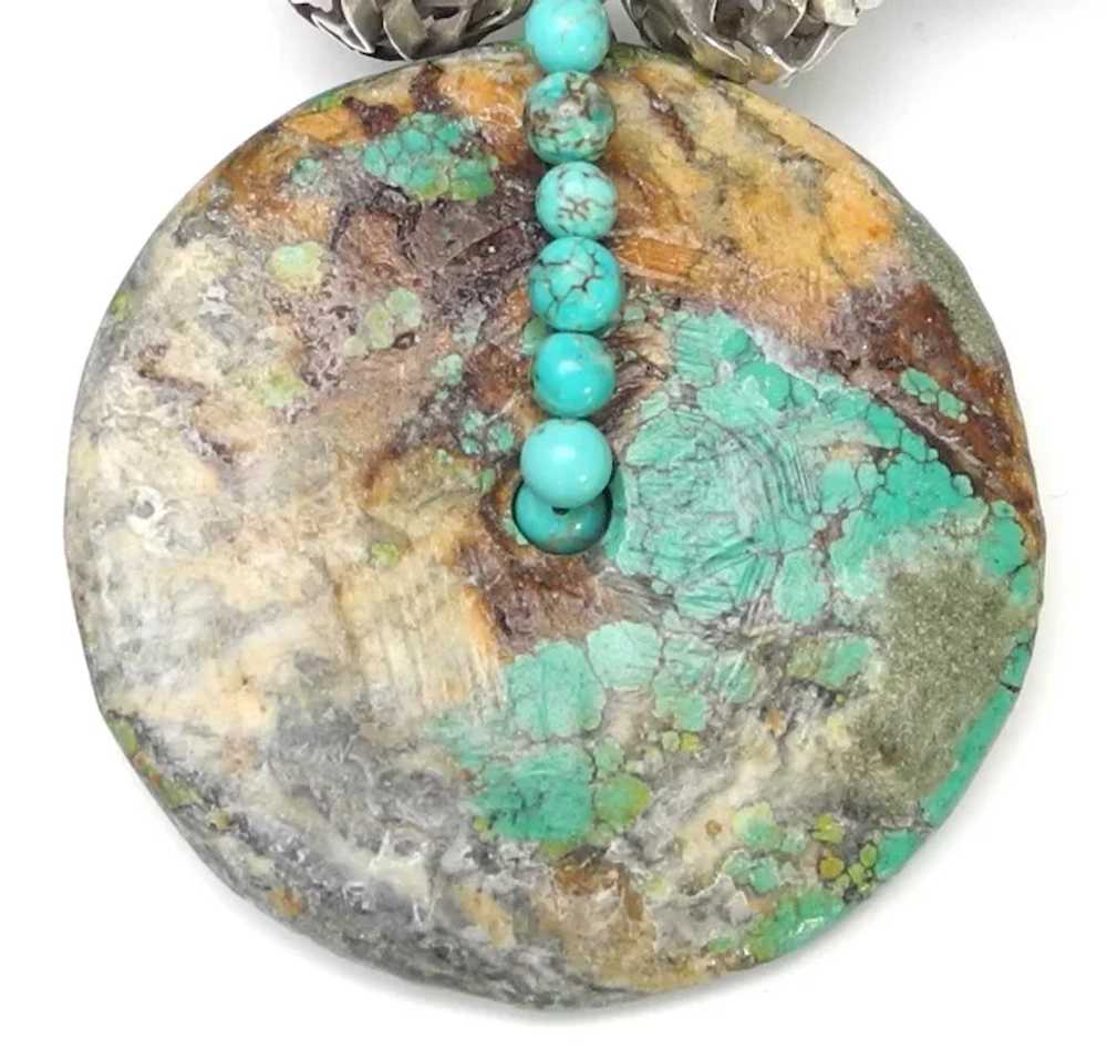 Turquoise Disc on  Necklace of Chrysocolla, Silve… - image 6
