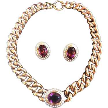 Designer Faux Amethyst and curb chain Necklace an… - image 1