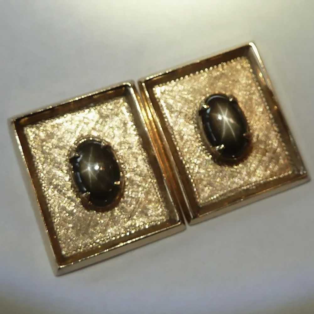 10K Gold & Black Star Sapphire Cuff Links - image 10