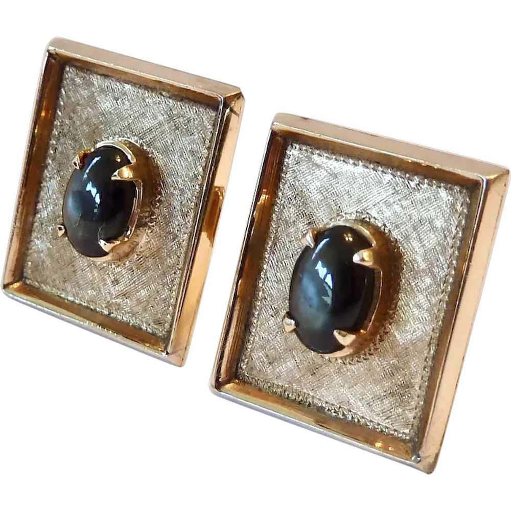 10K Gold & Black Star Sapphire Cuff Links - image 1