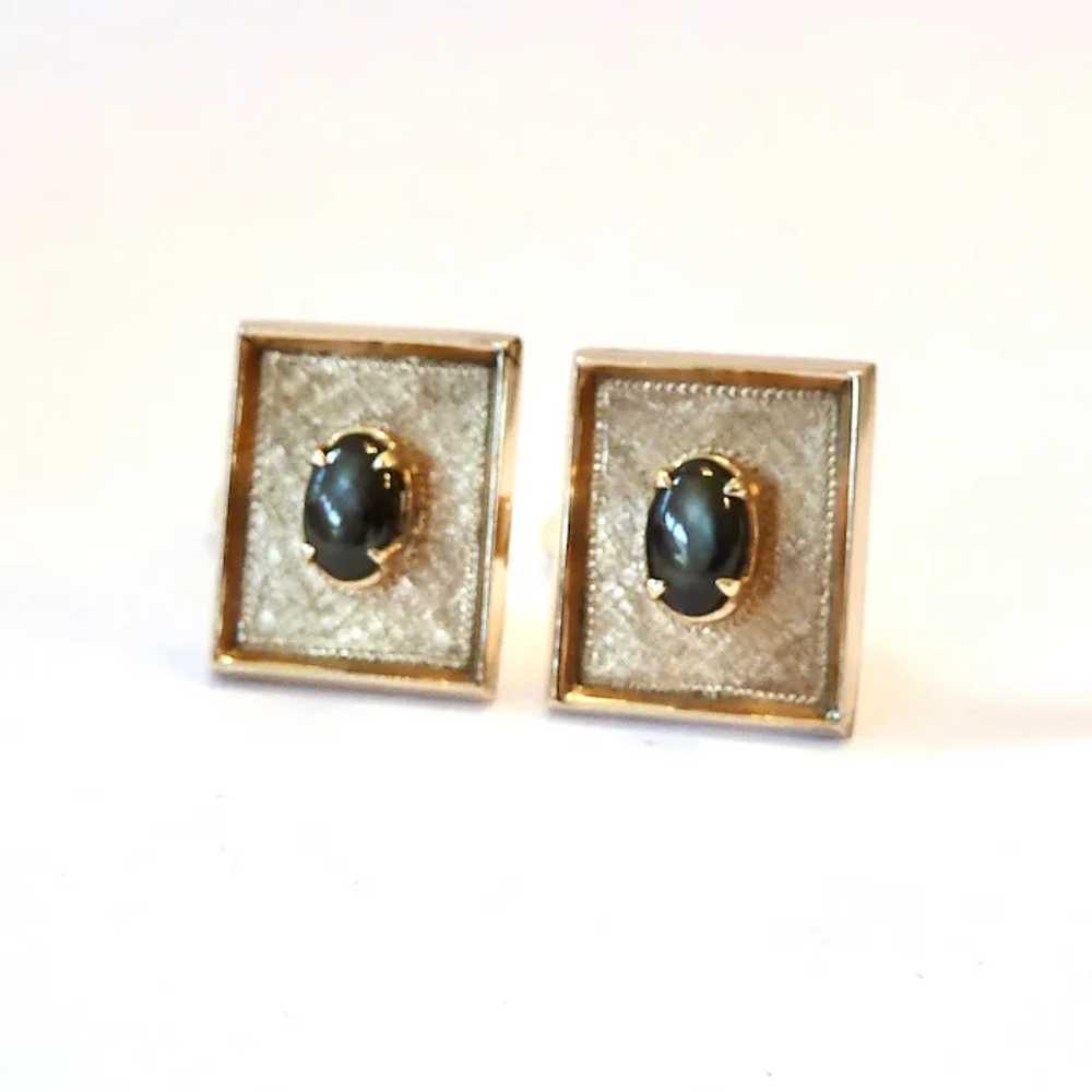 10K Gold & Black Star Sapphire Cuff Links - image 2