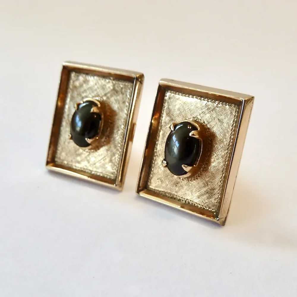 10K Gold & Black Star Sapphire Cuff Links - image 3