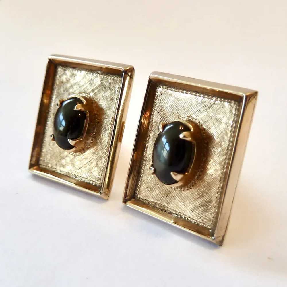 10K Gold & Black Star Sapphire Cuff Links - image 4