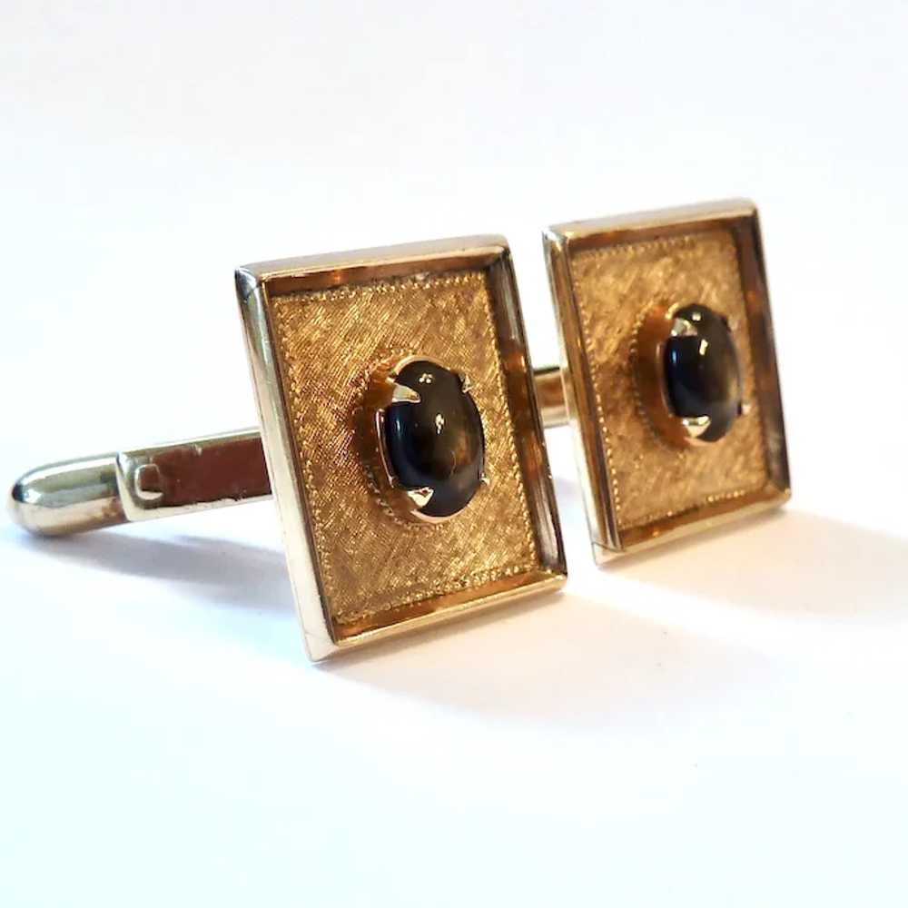 10K Gold & Black Star Sapphire Cuff Links - image 5