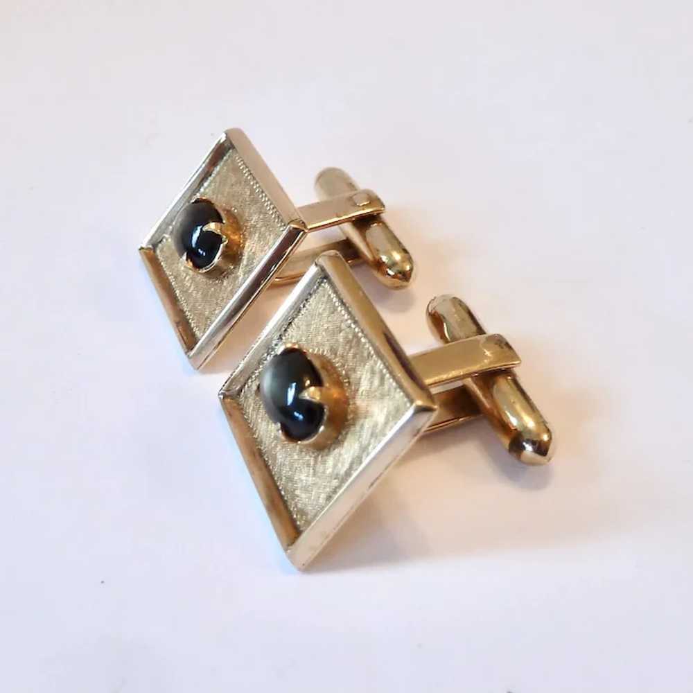 10K Gold & Black Star Sapphire Cuff Links - image 6