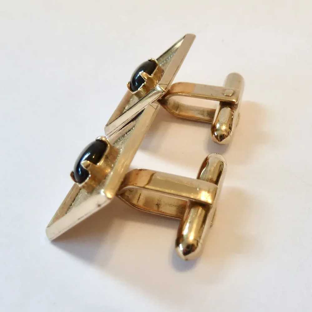 10K Gold & Black Star Sapphire Cuff Links - image 7