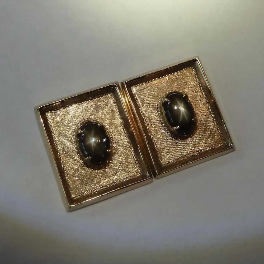 10K Gold & Black Star Sapphire Cuff Links - image 9