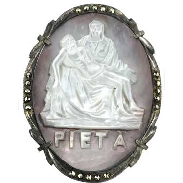 800 fine Silver Pieta Antique Brooch