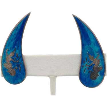 Blue Enamel Siam Sterling Earrings