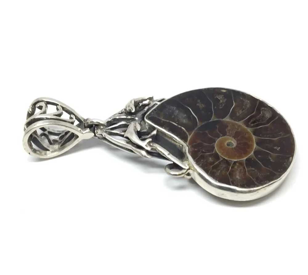 Heavy Ammonite Fossil Pendant - Sterling Silver - image 2