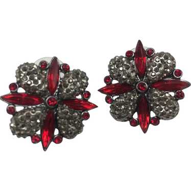 Vintage Red Rhinestones and Marcasite Earrings - image 1