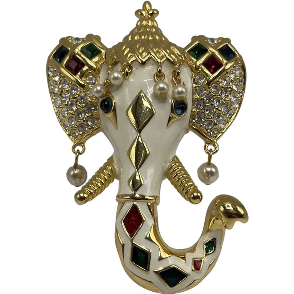 KJL 1990s Royal Maharajah Elephant Brooch Rhinest… - image 1