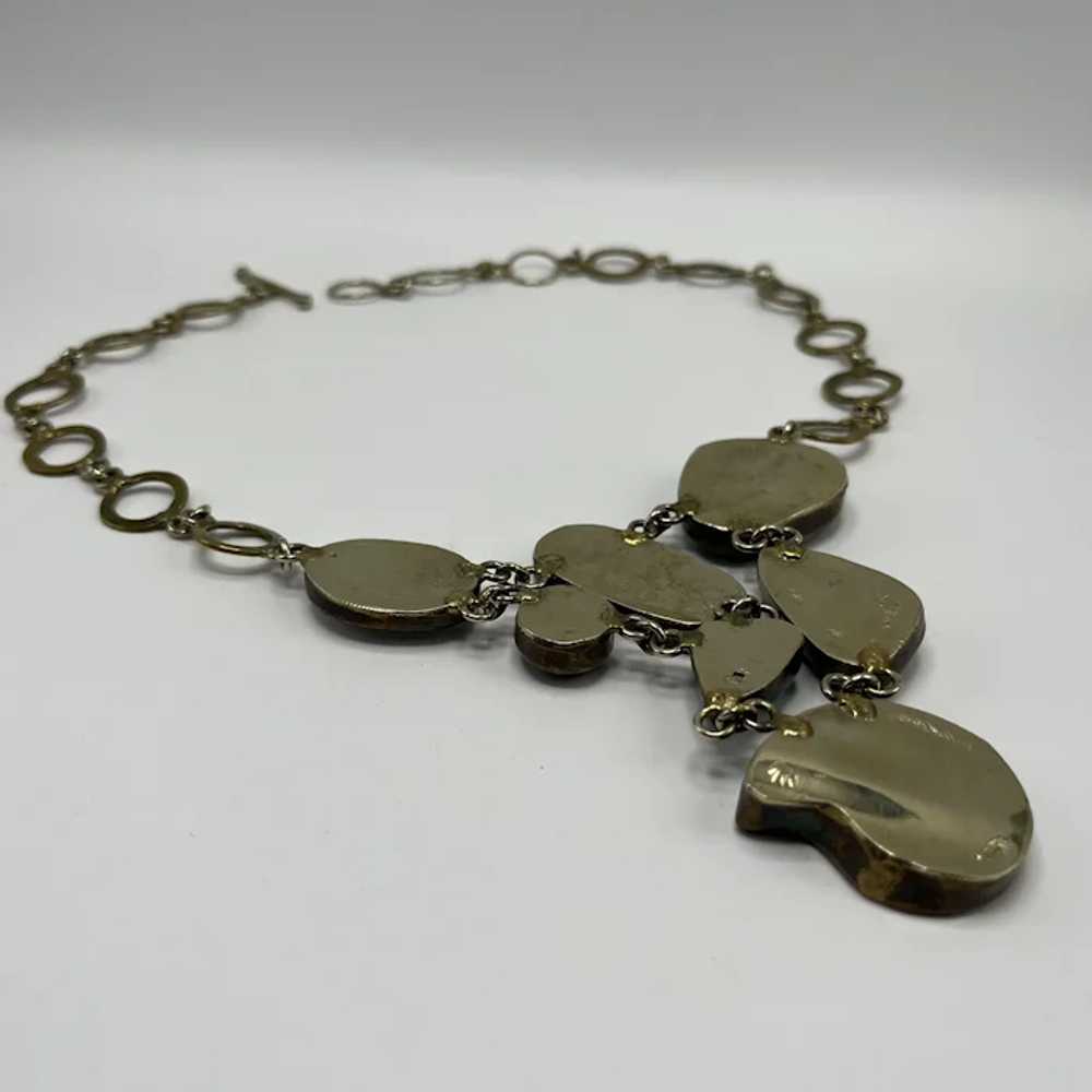 Brass, Multi-Stone, and Ammonite Fossil Link Neck… - image 4